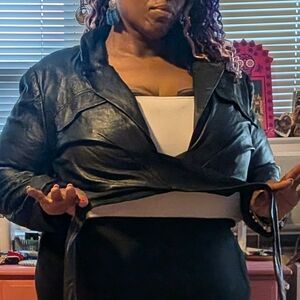 Eloquii Black Faux-Leather Cropped Wrap Jacket